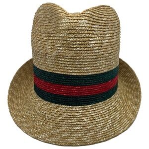 Gucci Tan Straw Hat with Red and Green Band